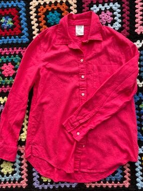 Pink Long Sleeve Linen-Blend GAP Easy Shirt